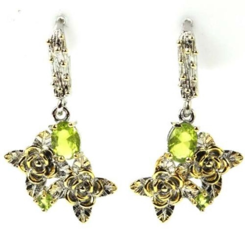 Peridot Black Gold Over Silver .925 Earrings